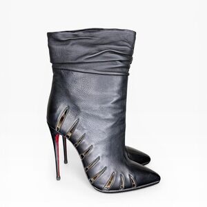 Christian Louboutin Black Leather Cutout Heeled Boots Size 38